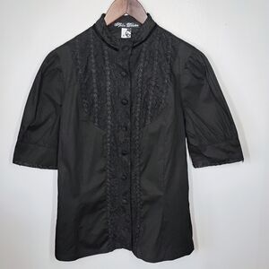 Spin Doctor Gothic Lolita Button Up Top Womens Small Black Lace Vamp Victorian